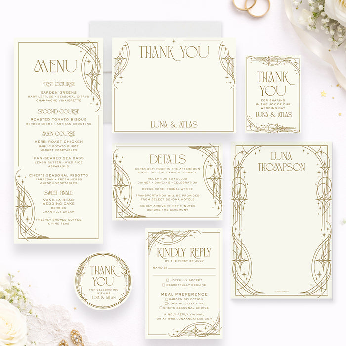 Personalized Celestial Art Deco Wedding Invitation