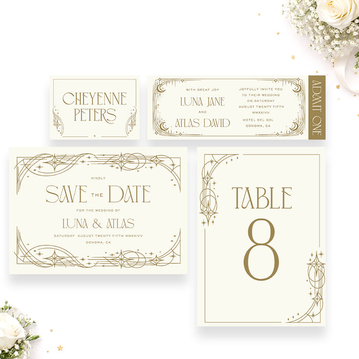 Personalized Celestial Art Deco Wedding Invitation