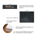 Product details for personalized chalkboard script thank you cards: front and back designs, A2 size, matte cardstock, and design proof.