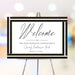 Personalized charity fundraiser gala welcome sign with black geometric border, warm line accents, foundation name and event date