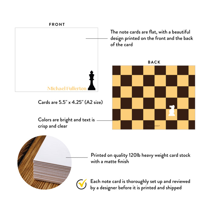 A2 note card specifications: 5.5 × 4.25 inches, double-sided printing and heavyweight 120 lb white matte cardstock.