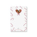 Personalized Christmas notepad with candy cane pattern, heart-shaped family photo, and custom family name.
