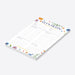 personalized fiesta party planner notepad with floral artwork, Let’s Fiesta heading, planning sections, custom name, and lined writing space-side