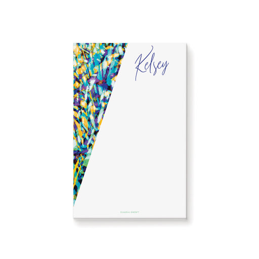 Personalized colorful abstract watercolor notepad with custom name and a spacious blank writing area