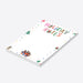 personalized Christmas photo notepad with colorful Holiday Notes lettering, festive gift and tree icons, and custom photo-side