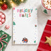 personalized Christmas photo notepad with colorful Holiday Notes lettering, festive gift and tree icons, and custom photo