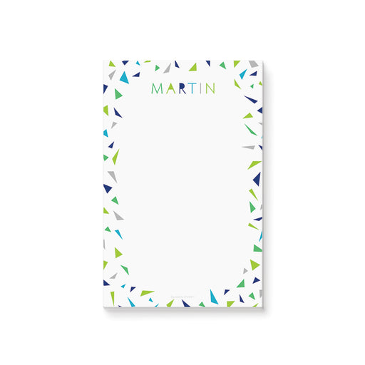 Personalized colorful confetti notepad with name and white writing area