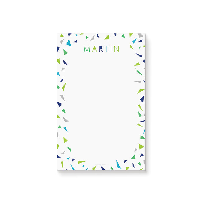 Personalized colorful confetti notepad with name and white writing area
