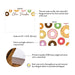 Front and back of personalized colorful donut note cards showing A2 dimensions and matte cardstock details.