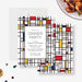 Personalized geometric birthday dinner party invitation with navy, red and yellow color blocks, honoree’s name, date, venue and RSVP details-front-back