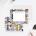 Personalized colorful geometric note card for men with custom name, navy, red and yellow grid border and blank writing area-front-back