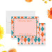 Personalized colorful geometric wedding thank you card with blush pink background, couple names, and space for handwritten message-front-back