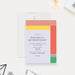Personalized colorful modern birthday invitation shown with sample 40th birthday wording, lavender background, and coral, yellow, blush, gray, and green geometric blocks-front