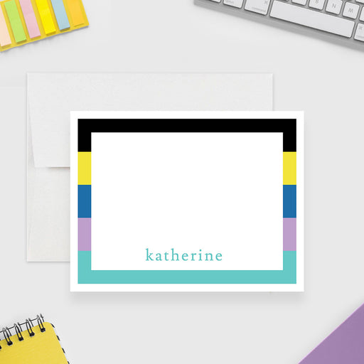 Bright striped note card for teens with custom name