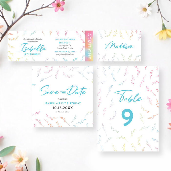 Personalized Colorful Watercolor Wildflower Birthday Party Invitation