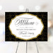 Personalized corporate awards ceremony welcome sign with ornate black pattern, decorative warm border, company name and event date
