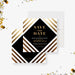 Personalized corporate awards gala save the date with black and gold design, diagonal stripes, company name, and event date-front-back