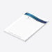 personalized ribbon cutting notepad with blue ribbon design, scissors illustration, lined writing area, and custom business name-side