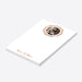Personalized couple photo notepad with circular photograph, double geometric border in warm copper and peach, names and blank writing space-side