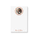 Personalized couple photo notepad with circular photograph, double geometric border in warm copper and peach, names and blank writing space