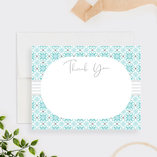 Personalized couples wedding shower thank you card featuring a modern geometric pattern, ideal for bridal showers and elegant notes
