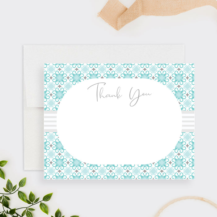 Personalized couples wedding shower thank you card featuring a modern geometric pattern, ideal for bridal showers and elegant notes
