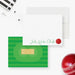 Personalized cricket note card featuring a custom script name, red cricket ball and matching green cricket field design on the back