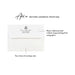 Optional return address printing on a white envelope flap with a black gemstone illustration, script name and address.