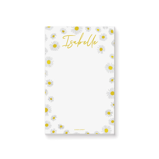 Personalized daisy flower notepad with yellow and white floral border