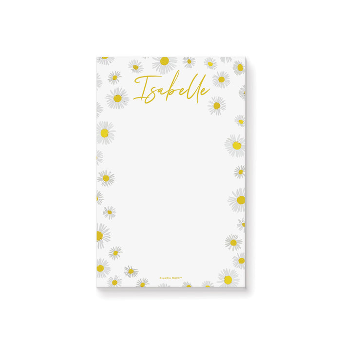 Personalized daisy flower notepad with yellow and white floral border