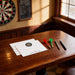 personalized darts note cards with envelopes, dartboard illustration, custom name, and dart-themed stationery setup
