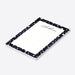 personalized denim and pearls notepad with custom name, dark blue border, pearl accents, and blank writing space-side
