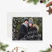 Personalized diamond Christmas photo card for couples with winter portrait, Merry Christmas script, custom names and illustrated diamond border-front