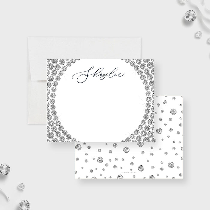 Personalized diamond wedding anniversary note card with elegant diamond border-front-back
