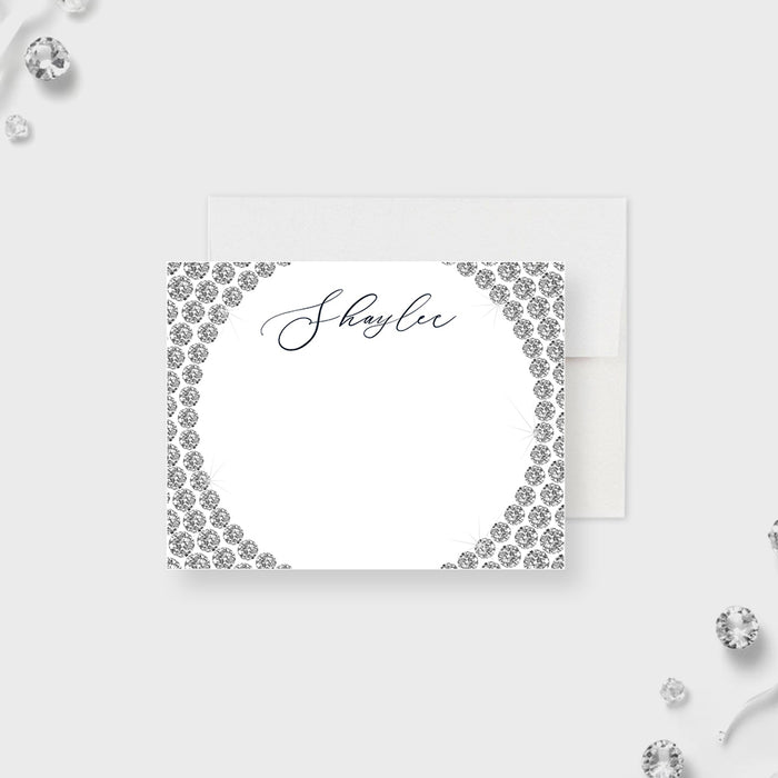 Personalized diamond wedding anniversary note card with elegant diamond border-front