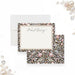 Personalized note card with custom name and ornate border of blush pearls, clear jewels and scrollwork-front-back