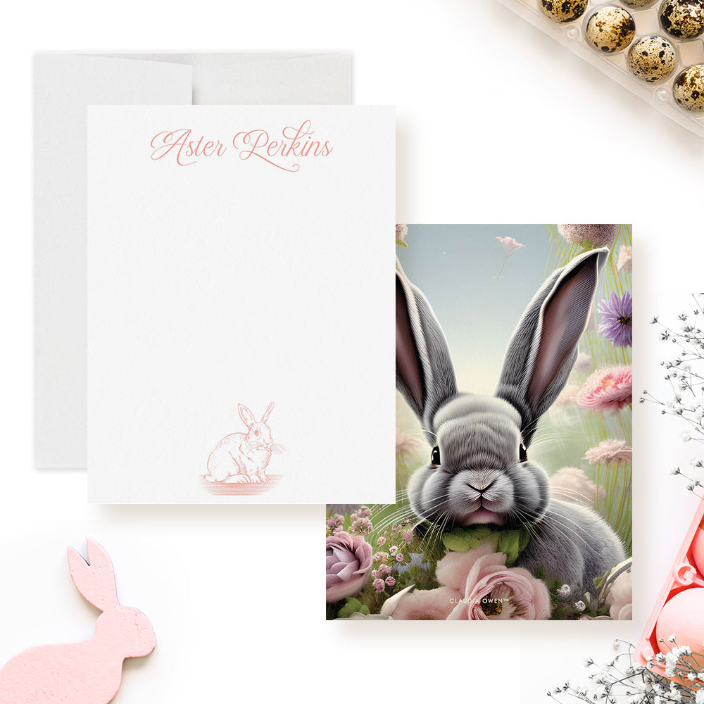 Easter Bunny Note Card for Kids with Spring Floral Design