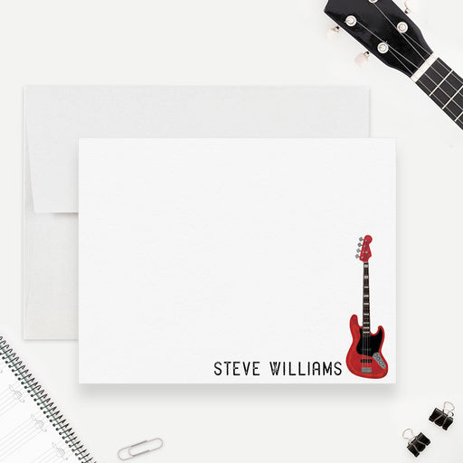 Personalized electric bass guitar note card featuring an illustrated guitar design ideal for musicians, music lovers, or creative thank‑you notes