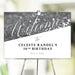 Personalized elegant 50th birthday welcome sign with custom name, celebration date, script lettering and black-and-white bokeh background
