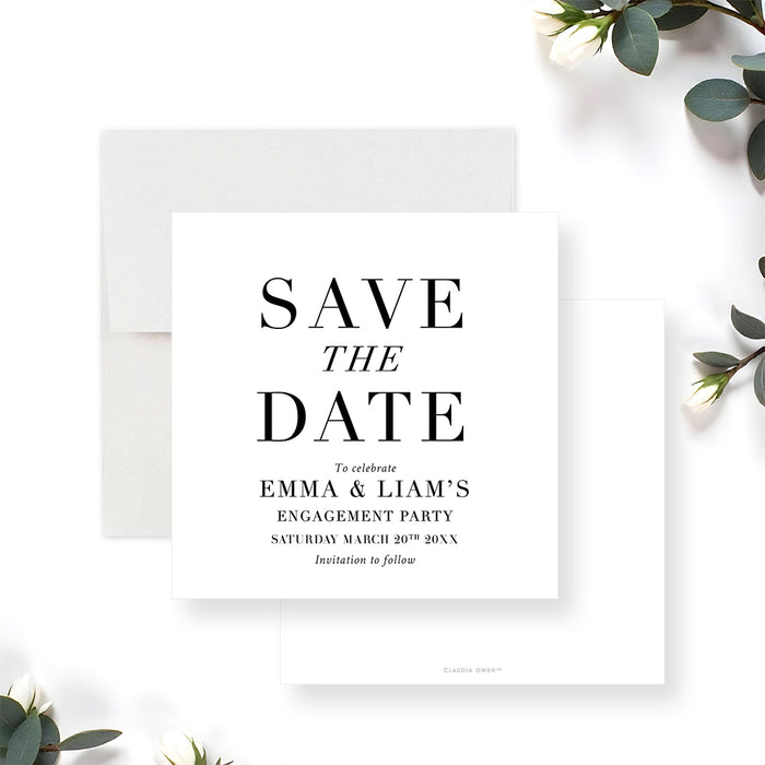 Elegant minimalist wedding save the date card with modern script typography-front-back