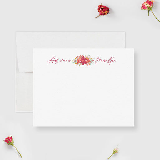 Personalized fall floral note cards with autumn colors stationery set for women