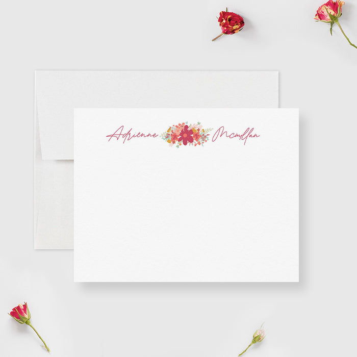 Personalized fall floral note cards with autumn colors stationery set for women