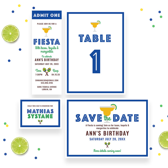 Personalized Fiesta Birthday Party Invitation with Margarita