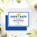 Personalized fiesta birthday save the date card with margarita illustration, colorful maracas, Ann’s Birthday wording and celebration date-front-back