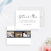 personalized wedding thank you card with elegant black script lettering, custom couple names, and photo filmstrip design-front-back