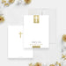 personalized First Holy Communion thank you card with cross design, custom name, Faith & Love wording, and white background-front-back