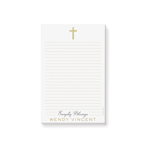 Personalized First Holy Communion notepad with a Christian cross design, custom name, and lined pages for a meaningful religious gift.