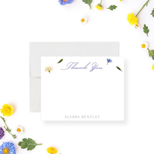 Personalized thank you card featuring soft pastel flowers, custom floral stationery gift for women’s parties.-front