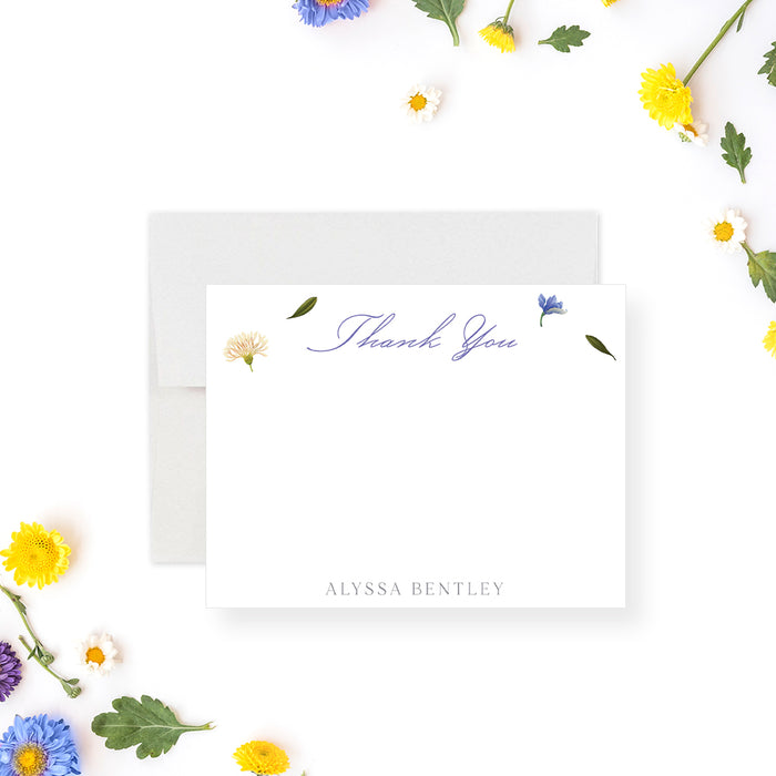 Personalized thank you card featuring soft pastel flowers, custom floral stationery gift for women’s parties.-front