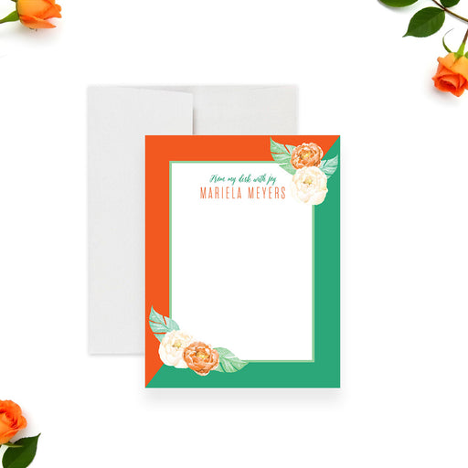 Personalized floral note card with watercolor peonies, custom thank-you card, and appreciation stationery-front